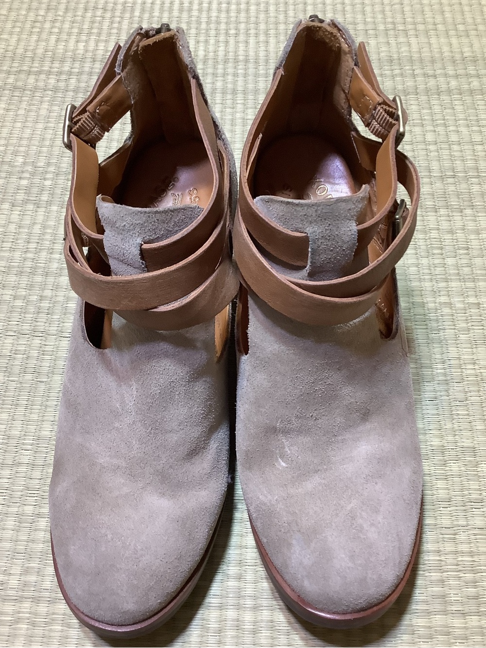 Kork-Ease Taupe Suede Mules with Brown Leather Straps
